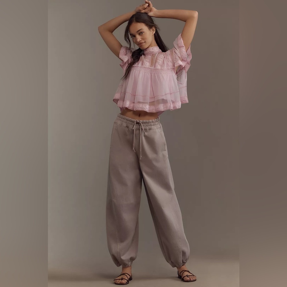 NWT! Anthropologie Light Gray Pilcro Mid-Rise Parachute Pants - Small 🍓3️⃣